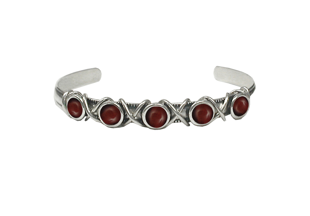 Sterling Silver Cuff Bracelet With Red Tiger Eye